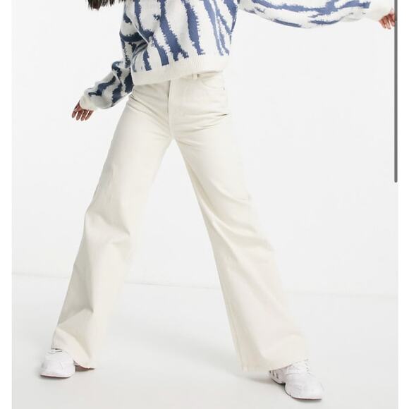 ASOS Weekday ACE High Rise Wide Jeans 100% Cotton In Beige Size 28 - Picture 1 of 14